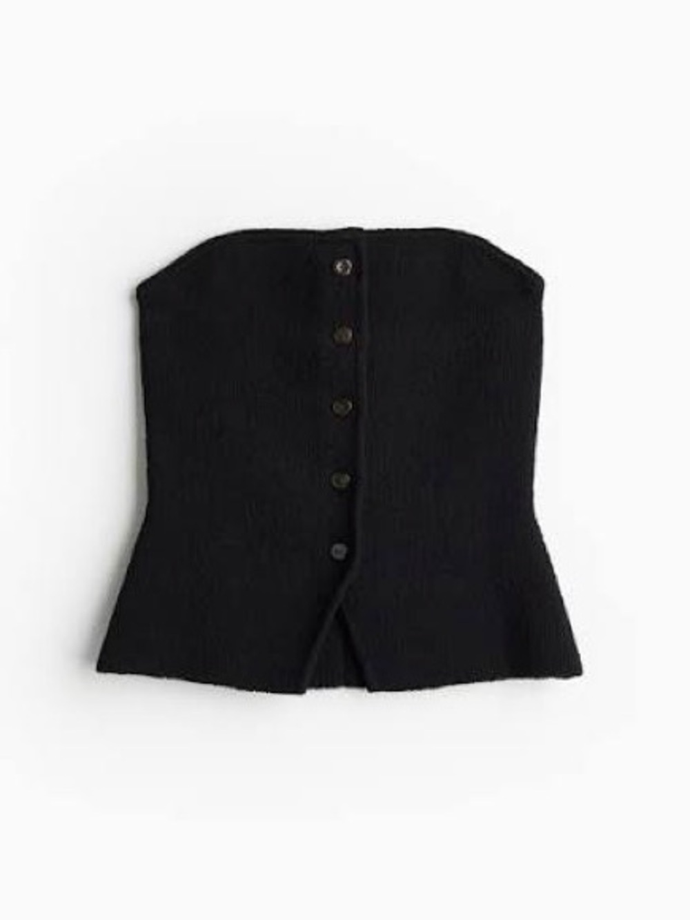 NWT H&M Black Knit Button Front Tube Top Retro Glam Strapless Womens Size XS